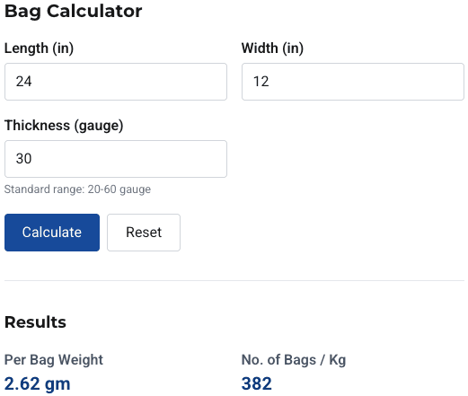 Bag Calculator